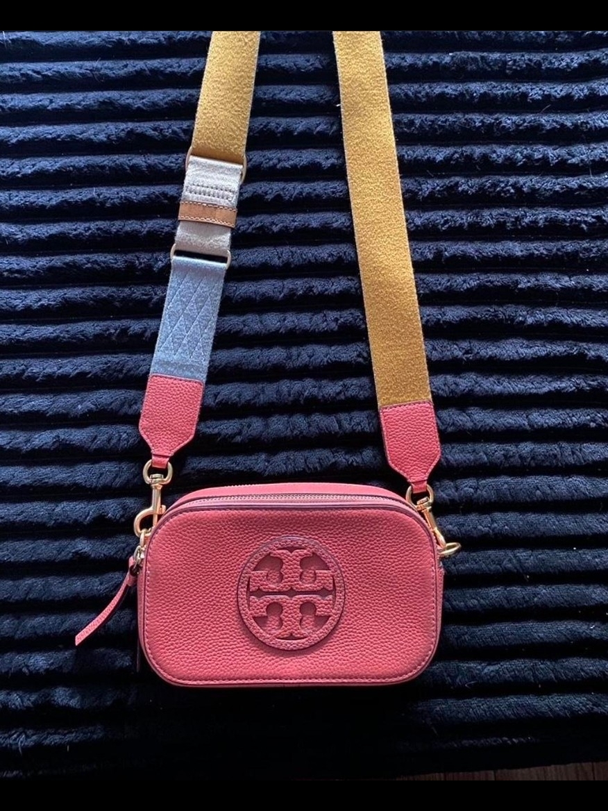 Tory Burch Pink Pebbled Camera Crossbody With Contrast Strap Euc